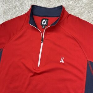 FootJoy Pullover Mens Large Red Navy Colorblock 1/4 Zip Golf Mock Neck Top